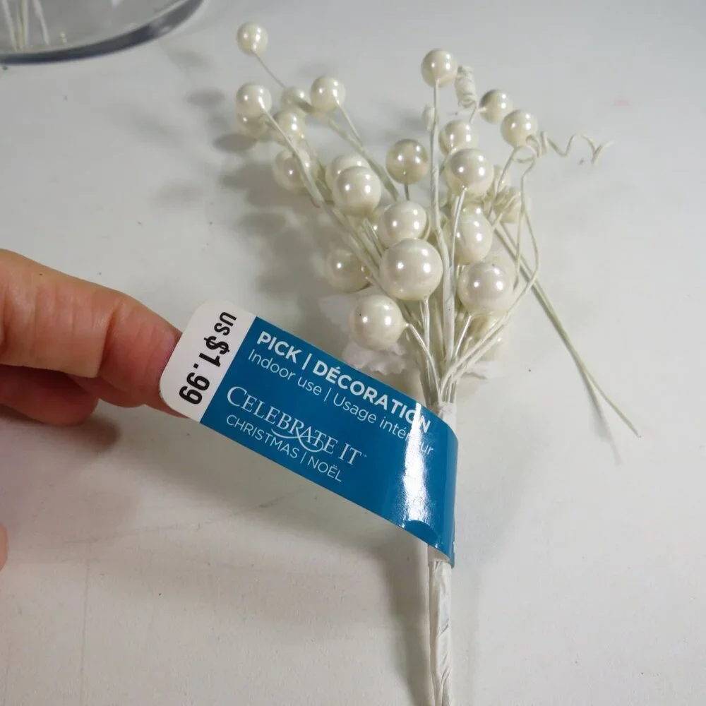 Pearl White Floral Stem Berries (no glitter) Faux Floral Picks